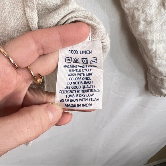 Ralph Lauren US Polo ASSN Irish Linen Button Down Beige Mandarin Collar Sz L EUC - Picture 9 of 12